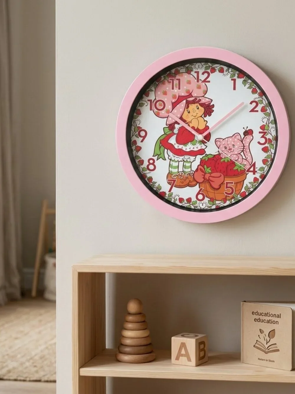 Pink Strawberry Shortcake Wall Clock Kids Room Decor